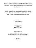 Impact of Working Capital Management on Firms’ Performance: The Case of Selected Metal Manufacturing Companies in Addis Ababa, Ethiopia