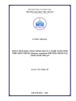 Phân tích khả năng sinh lợi của nghề nuôi tôm thẻ chân trắng (penaeus vannamei) thương phẩm tại tỉnh ninh thuận