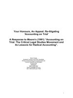 Your Honours, An Appeal: Re-litigating ‘Accounting on Trial’ A Response to Moore’s (1991) “Accounting on Trial: The Critical Legal Studies Movement and its Lessons for Radical Accounting”.
