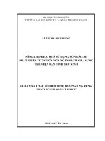 Nâng cao hiệu quả sử dụng vốn đầu tư phát triển từ nguồn vốn ngân sách nhà nước trên địa bàn tỉnh Bắc Ninh