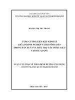 Tăng cường liên kết kinh tế giữa doanh nghiệp và hộ nông dân trong sản xuất và tiêu thụ cây dược liệu tại bắc giang