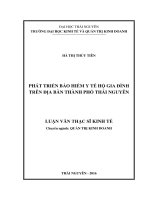 Phát triển bảo hiểm y tế hộ gia đình trên địa bàn thành phố thái nguyên 