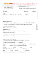 Đề thi học kỳ 1 môn Tiếng Anh lớp 7 trường THCS Bình Châu, Bà Rịa - Vũng Tàu năm học 2015 - 2016 có đáp án