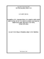 Nghiên cứu ảnh hưởng của phân viên nén đến năng suất và chất lượng sắn KM94 trên đất dốc huyện văn yên, tỉnh yên bái 