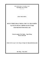 Hoàn thiện hoạt động cho vay hộ nghèo tại ngân hàng chính sách xã hội chi nhánh tỉnh đắk lắk (tóm tắt)
