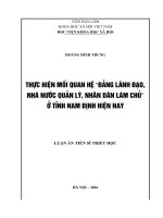 Thực hiện mối quan hệ đảng lãnh đạo, nhà nước quản lý, nhân dân làm chủ ở tỉnh nam định hiện nay 
