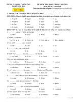 Đề thi học kỳ 1 môn tiếng Anh lớp 6 thị xã Ninh Hòa, Khánh Hòa năm học 2015 - 2016 có đáp án