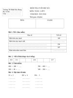 Đề kiểm tra cuối học kì 1 môn Toán lớp 3 năm học 2015 - 2016 trường Tiểu học Bình Hòa Hưng, Long An