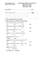 Đề kiểm tra cuối học kì 1 môn Toán lớp 1 năm học 2015 - 2016 trường Tiểu học Chính Nghĩa, Phú Thọ