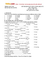 Đề thi học kỳ 1 môn Tiếng Anh lớp 8 Phòng GD-ĐT Quảng Xương, Thanh Hóa năm học 2016 - 2017 có đáp án