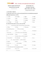 Đề thi học kỳ 1 môn tiếng Anh lớp 6 trường THCS Ba Cụm Bắc, Khánh Hòa năm học 2015 - 2016 có đáp án