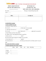 Đề thi học kỳ 1 môn tiếng Anh lớp 6 Thí điểm trường THCS Bình Giang, Kiên Giang năm học 2015 - 2016