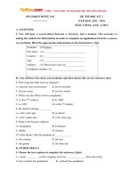 Đề thi học kỳ 1 môn tiếng Anh lớp 9 tỉnh Đồng Nai năm học 2015 - 2016