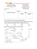 Đề thi học kỳ 1 môn tiếng Anh lớp 7 trường THCS Đoàn Thị Điểm, Đắk Lắk năm học 2015 - 2016