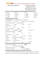 Đề kiểm tra học kỳ 1 môn tiếng Anh lớp 8 trường THCS Phù Đổng năm học 2014 - 2015