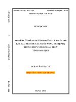 Nghiên cứu đánh giá ảnh hưởng của biến đổi khí hậu đến nhu cầu nước cho nông nghiệp hệ thống thủy nông xuân thủy tỉnh nam định 