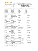 Đề thi học kỳ 1 môn tiếng Anh lớp 7 huyện Hải Lăng, Quảng Trị năm học 2015 - 2016