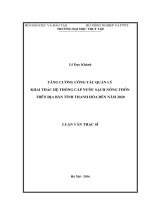 Tăng cường công tác quản lý khai thác hệ thống cấp nước sạch nông thôn trên địa bàn tỉnh thanh hóa đến năm 2020 