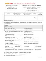 Đề thi học kỳ 1 môn Tiếng Anh lớp 11 Thí điểm trường THPT Lương Ngọc Quyến, Thái Nguyên năm học 2015 - 2016