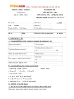 Đề thi học kỳ 1 môn tiếng Anh lớp 8 Thí điểm huyện An Biên, Kiên Giang năm học 2015 - 2016