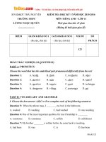 Đề thi học kỳ 1 môn Tiếng Anh lớp 11 trường THPT Lương Ngọc Quyến, Thái Nguyên năm học 2015 - 2016