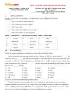 Đề thi học kì 1 môn Tiếng Anh lớp 8 trường THCS Đông Bình, Vĩnh Long năm 2015 - 2016