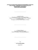 Stutus of knowledge enabling environment in private eduacational companies in viet nam basic for enhancement program of knowledge management 