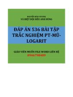DAP AN 536 BAI TAP TRAC NGHIEM PT MU LOGARIT 