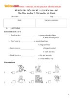 Đề thi giữa học kỳ 1 môn Tiếng Anh lớp 5 năm học 2016 - 2017