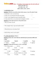 Đề thi học kỳ 1 môn Tiếng Anh lớp 8 có đáp án