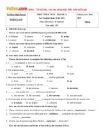 Đề thi học kỳ 1 môn tiếng Anh lớp 11 THÍ ĐIỂM trường THPT Đa Phúc, Hà Nội năm học 2016 - 2017 có đáp án