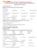 Đề thi học kỳ 1 môn Tiếng Anh lớp 7 trường THCS Thị trấn Tân Châu, Hưng Yên năm học 2016 - 2017 có file NGHE và Đáp án