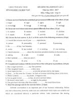 Đề thi giữa học kỳ 1 môn Tiếng Anh lớp 11 trường THPT Hàn Thuyên, Bắc Ninh năm học 2016 - 2017 có đáp án