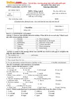 Đề thi học kỳ 1 môn Tiếng Anh lớp 8 Phòng GD-ĐT Thành phố Móng Cái, Quảng Ninh năm học 2016 - 2017 có đáp án