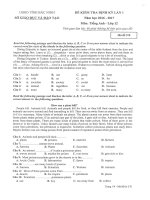 Đề thi giữa học kỳ 1 môn Tiếng Anh lớp 12 trường THPT Hàn Thuyên, Bắc Ninh năm học 2016 - 2017 có đáp án