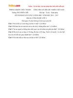 Đề thi học kì 1 môn Công nghệ lớp 8 trường THCS Biên Giới, Bến Tre năm học 2016 - 2017