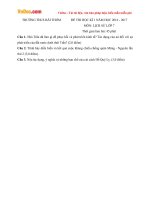 Đề thi học kì 1 môn Lịch sử lớp 7 trường THCS Bãi Thơm, Kiên Giang năm học 2016 - 2017