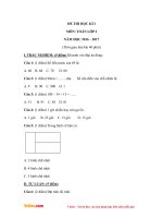 Đề thi học kì 1 môn Toán lớp 2 năm 2016 - 2017
