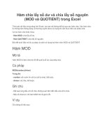 Hàm chia lấy số dư và chia lấy số nguyên (MOD và QUOTIENT) trong excel