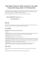 Hàm match (hàm tìm kiếm một giá trị xác định trong một mảng, phạm vi ô) trong excel