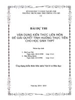 VẬN DỤNG KIẾN THỨC LIÊN MÔN ĐỂ GIẢI QUYẾT CÁC TÌNH HUỐNG THỰC TIỄN tình huống ỨNG DỤNG HIỆN TƯỢNG ĐIỆN PHÂN TRONG VIỆC MẠ ĐIỆN