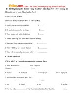Bộ đề thi giữa học kỳ 2 môn Tiếng Anh lớp 7 năm học 2016 - 2017 có đáp án