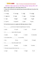 Bộ đề thi và đáp án giữa học kỳ 2 môn Tiếng Anh lớp 7 năm học 2016 - 2017