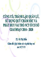 Củng Cố, Thành Lập, Quản Lý,  Sử Dụng Quỹ Chăm Sóc Và Phát Huy Vai Trò NCT Ở Cơ Sở Giai Đoạn 2014 - 2020