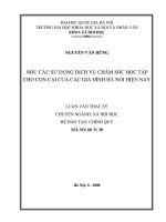 Nhu cầu sử dụng dịch vụ chăm sóc học tập cho con cái của các gia đình Hà Nội hiện nay