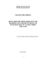Hoàn thiện hệ thống kiểm soát nội bộ phòng ngừa rủi ro tín dụng tại Ngân hàng đầu tư và phát triển Việt Nam