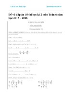 Đề và đáp án đề thi học kì 2 môn Toán 6 năm học 2015 – 2016
