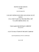 Vấn đề chống bán phá giá hàng xuất khẩu của Việt Nam tại thị trường Mỹ và Liên minh Châu Âu
