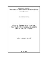 Đảng bộ tỉnh Bạc Liêu lãnh đạo phát triển nông nghiệp, nông thôn từ năm 1997 đến năm 2003