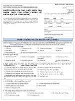 PHIẾU điều TRA CHO CUỘC điều TRA NHẬN THỨC của CÔNG CHÚNG về KHOA học và CÔNG NGHỆ 